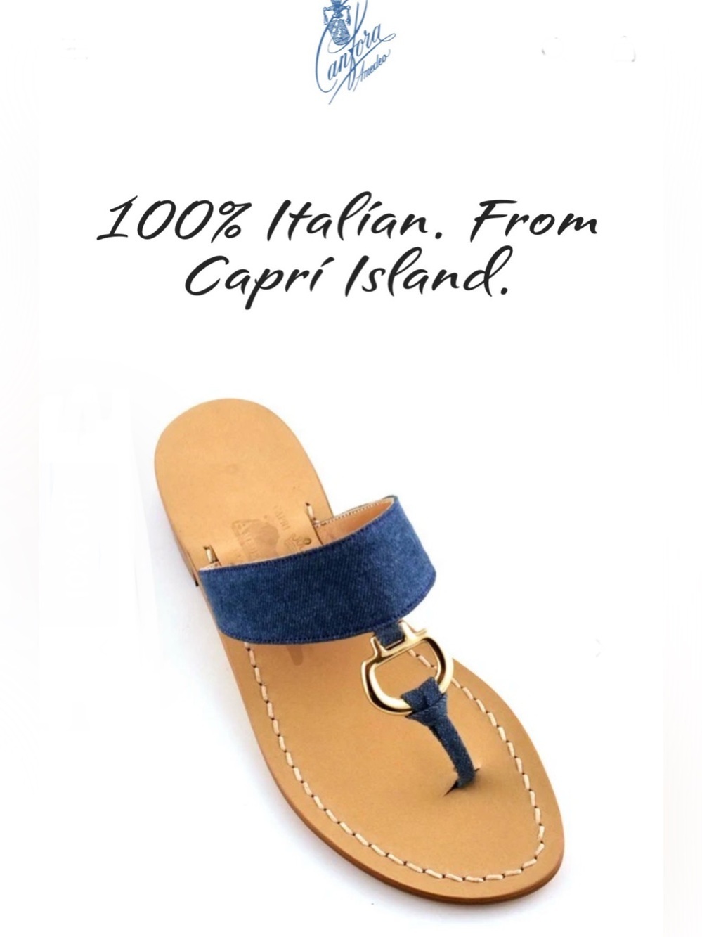 GISELE DENIM Genuine leather thong sandal with denim strap.